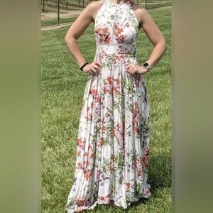 Abel the Label Anthropologie Vienna Floral Halter Maxi Dress White Multi